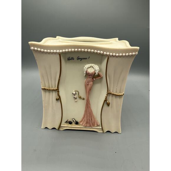 Glam Ceramic Tissue Box Cover ~ “Hello Gorgeous” / “B is for Bombshell” Vanity - Picture 3 of 8